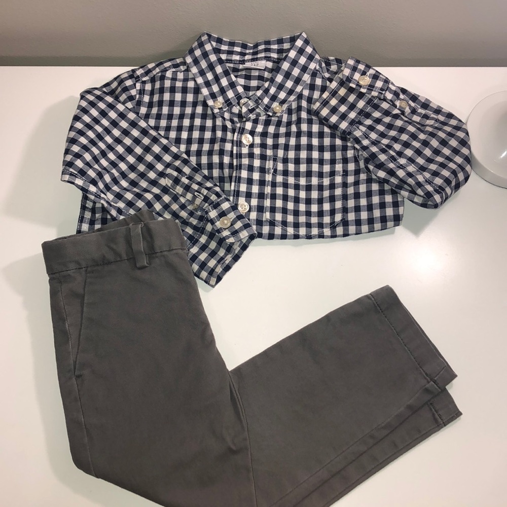 Gap plaid dress shirt & gray Polo dress pants